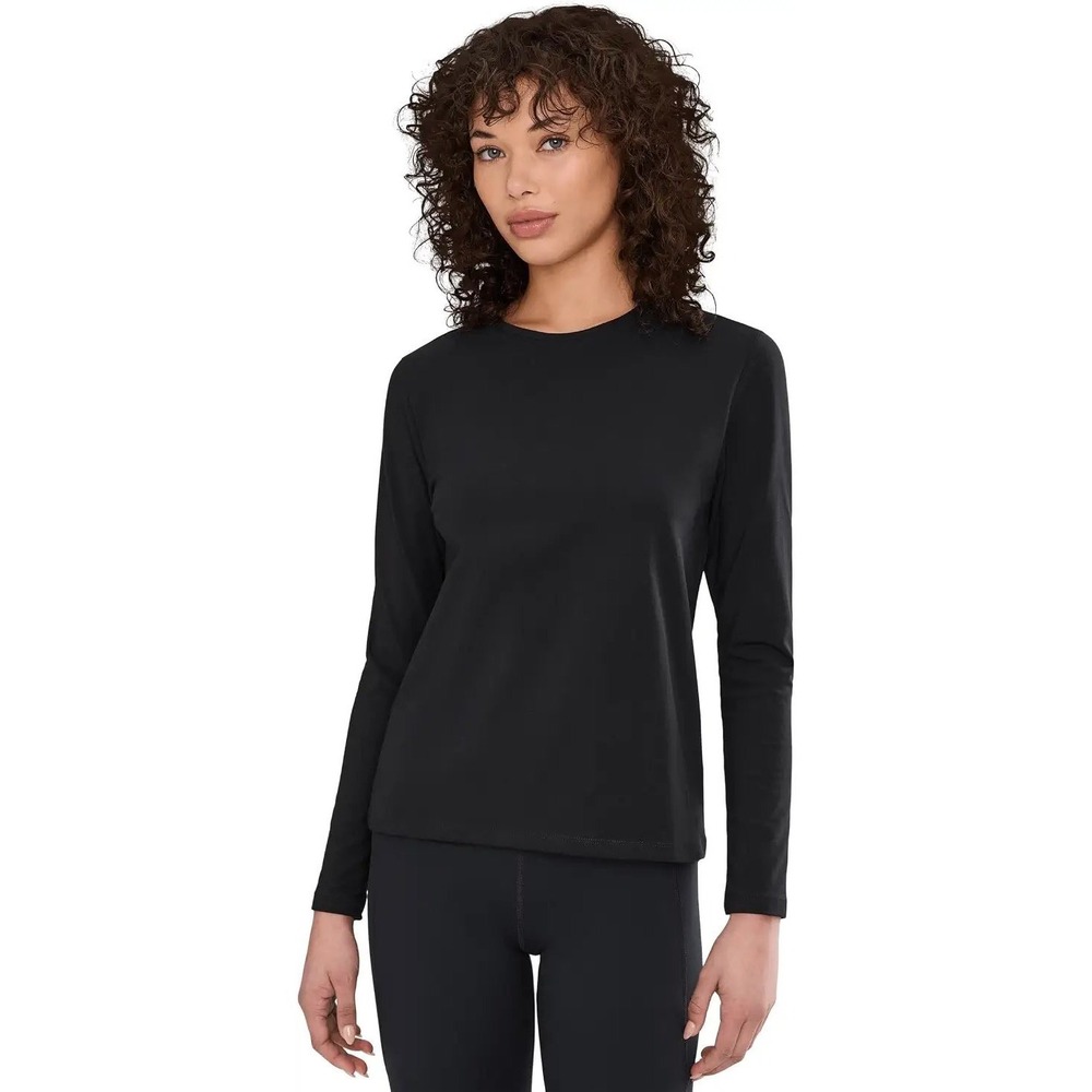 Pact Luxe Signature Long Sleeve Tee Black Organic Cotton Elastane Crewneck Top